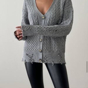 Turkish Cable Knit Grey Cardigan