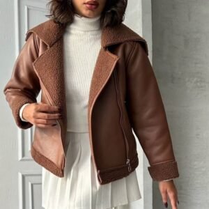 Women's Leather Jacket With front Zipper